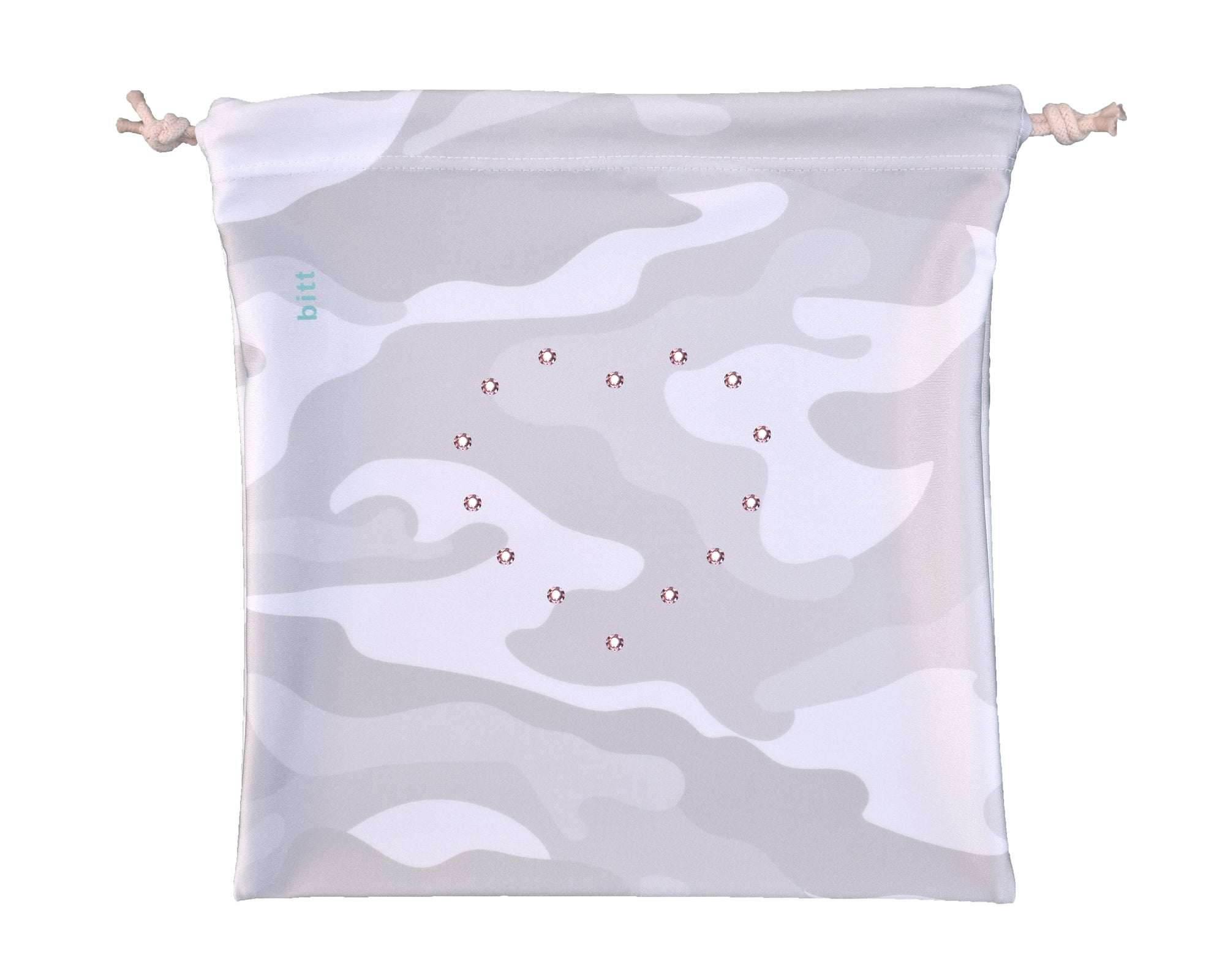 White Camo Drawstring Pouch Crystals Heart