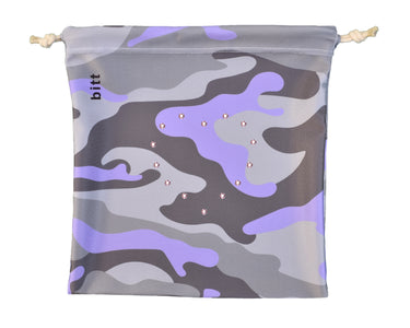Purple Camo Drawstring Pouch Crystals Heart