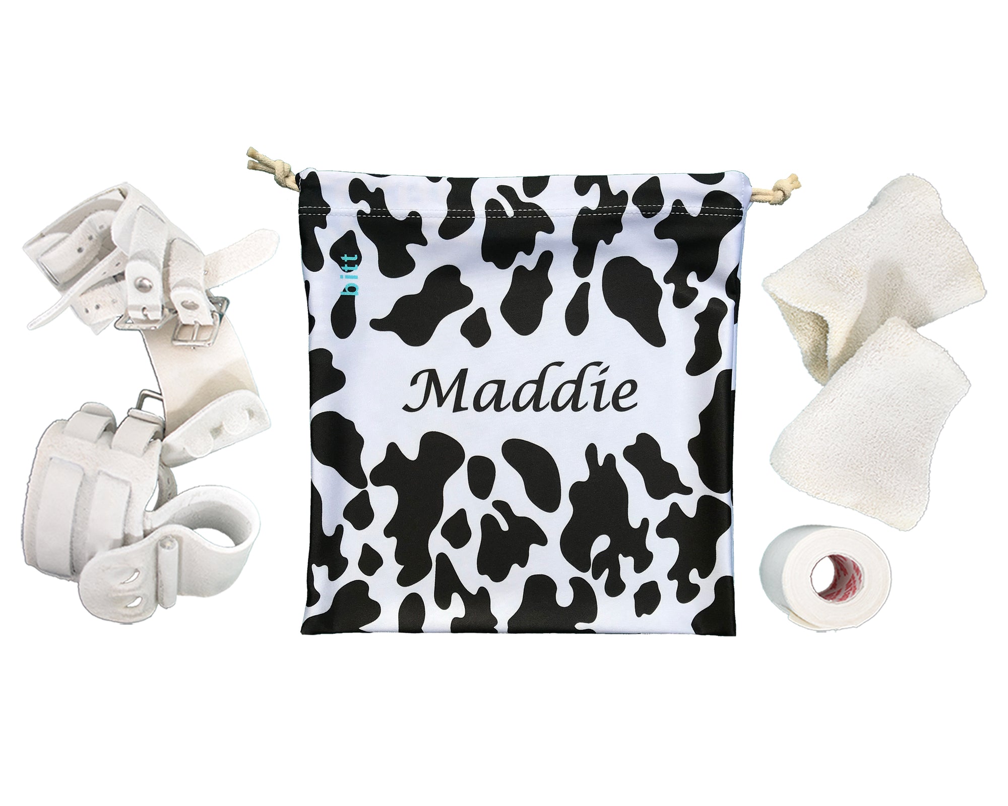 Personalized Gymnastics Grip Bag in Black & White Cow Print