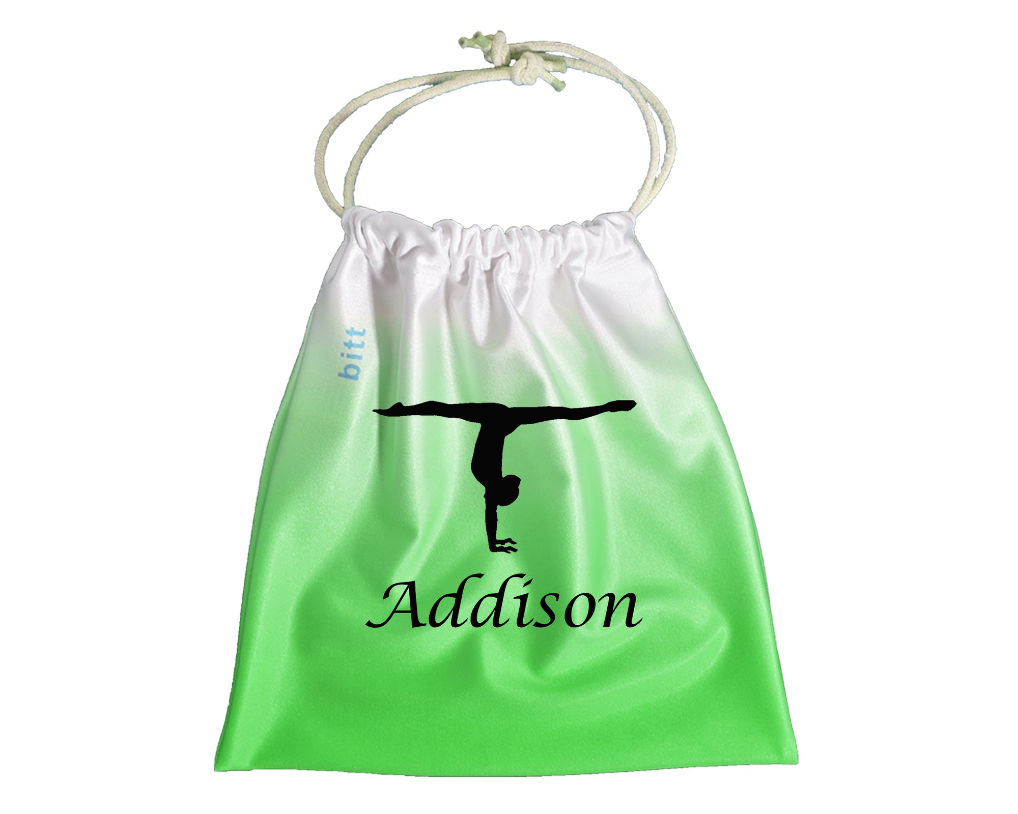 Personlized Gymnastics Grip Bag with Handstand in Lime Green & White Ombre