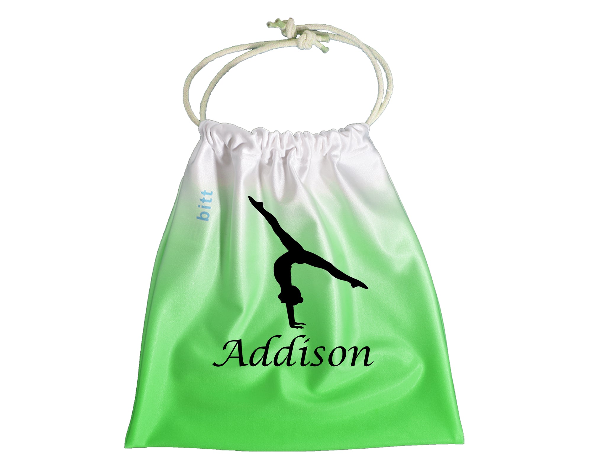 Personlized Gymnastics Grip Bag with Split Handstand in Lime Green & White Ombre