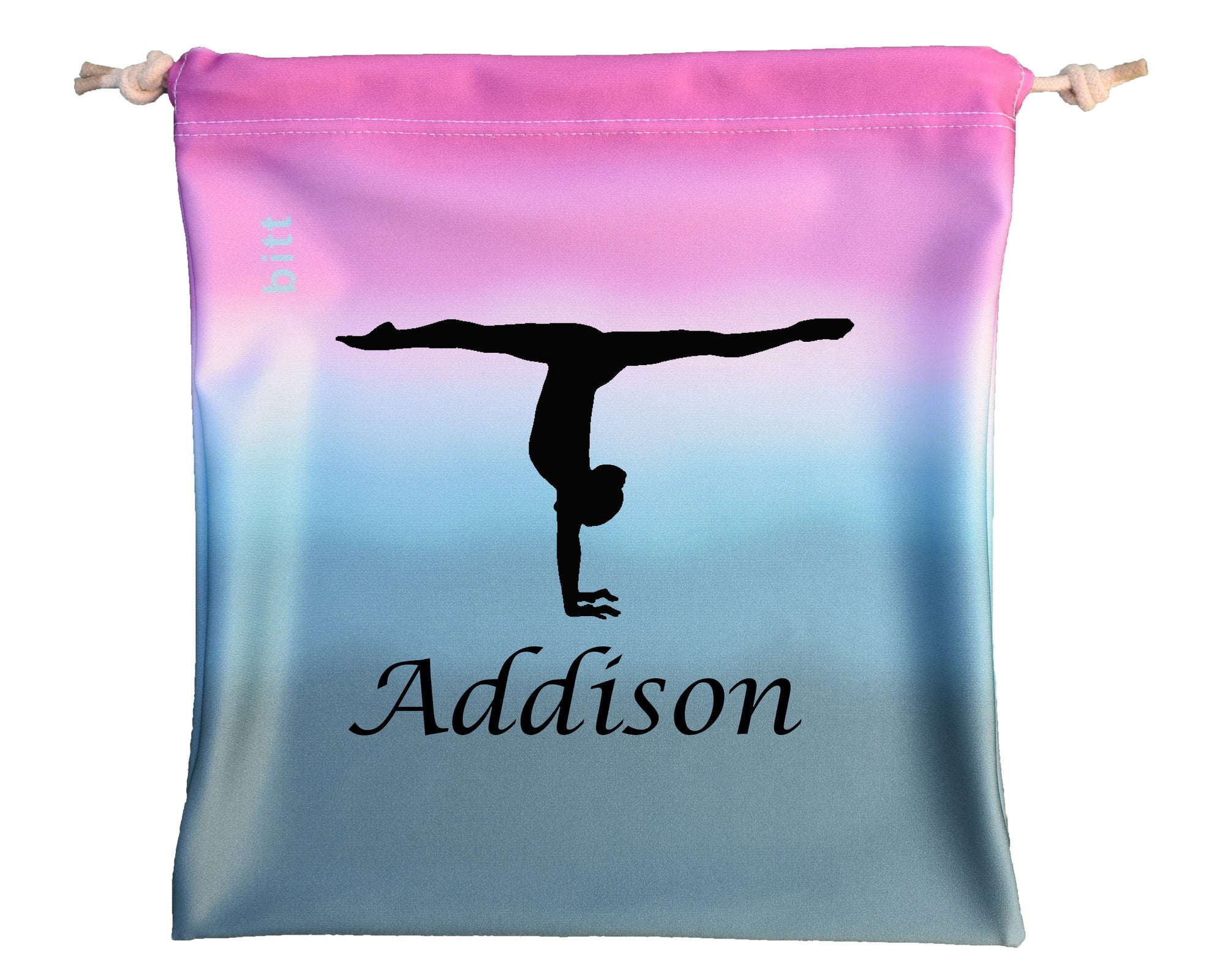 Personalized Gymnastics Grip Bag in Teal Pink Ombre with Straight Handstand