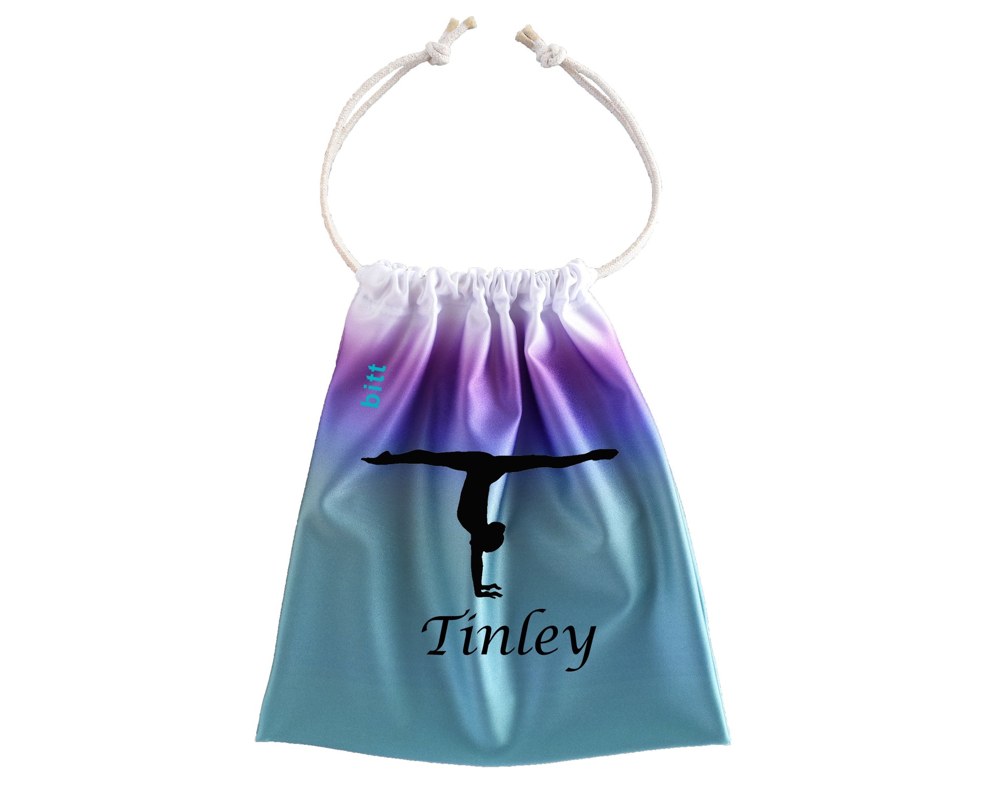 Personalized Gymnastics Grip Bag - Teal Purple and White Ombre Split Straight Handstand