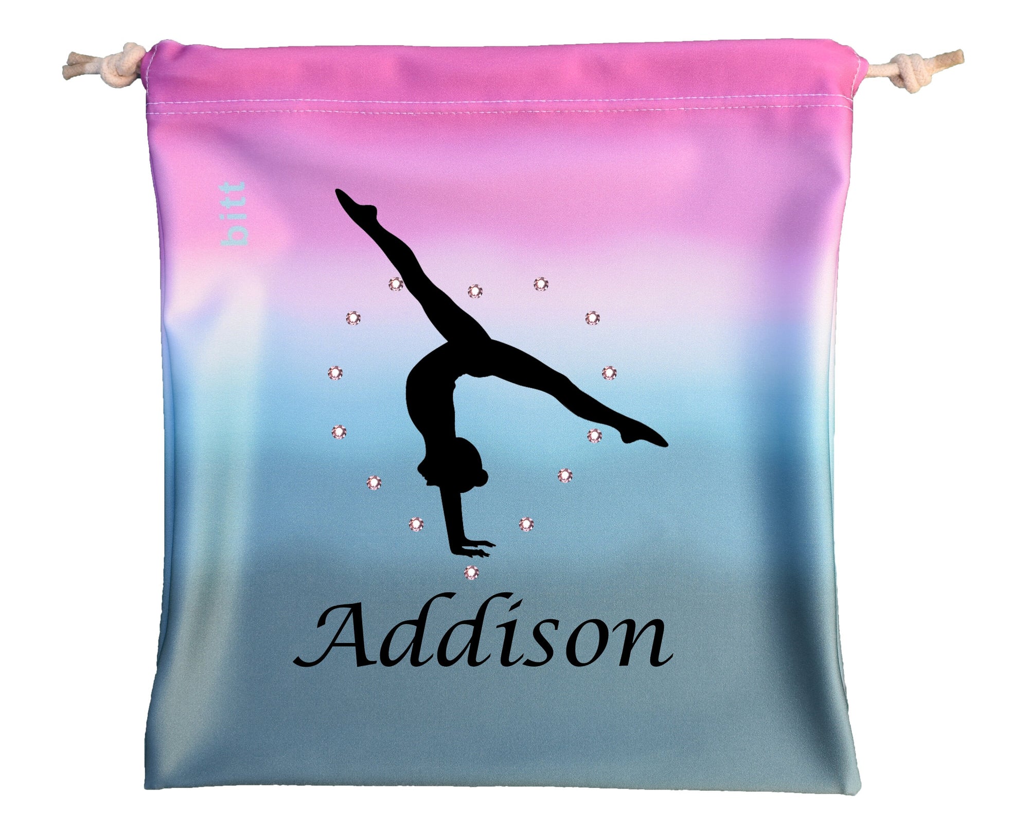 Personalized Gymnastics Grip Bag in Teal Pink Ombre with Split Handstand