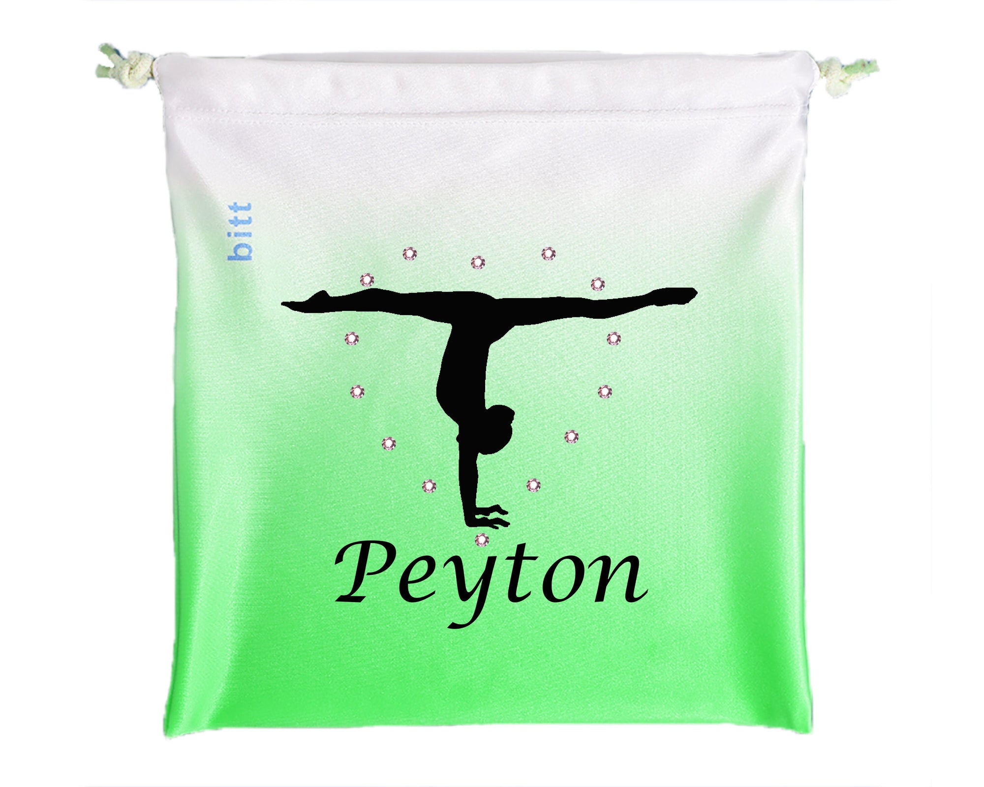 Personlized Gymnastics Grip Bag with Handstand in Lime Green & White Ombre