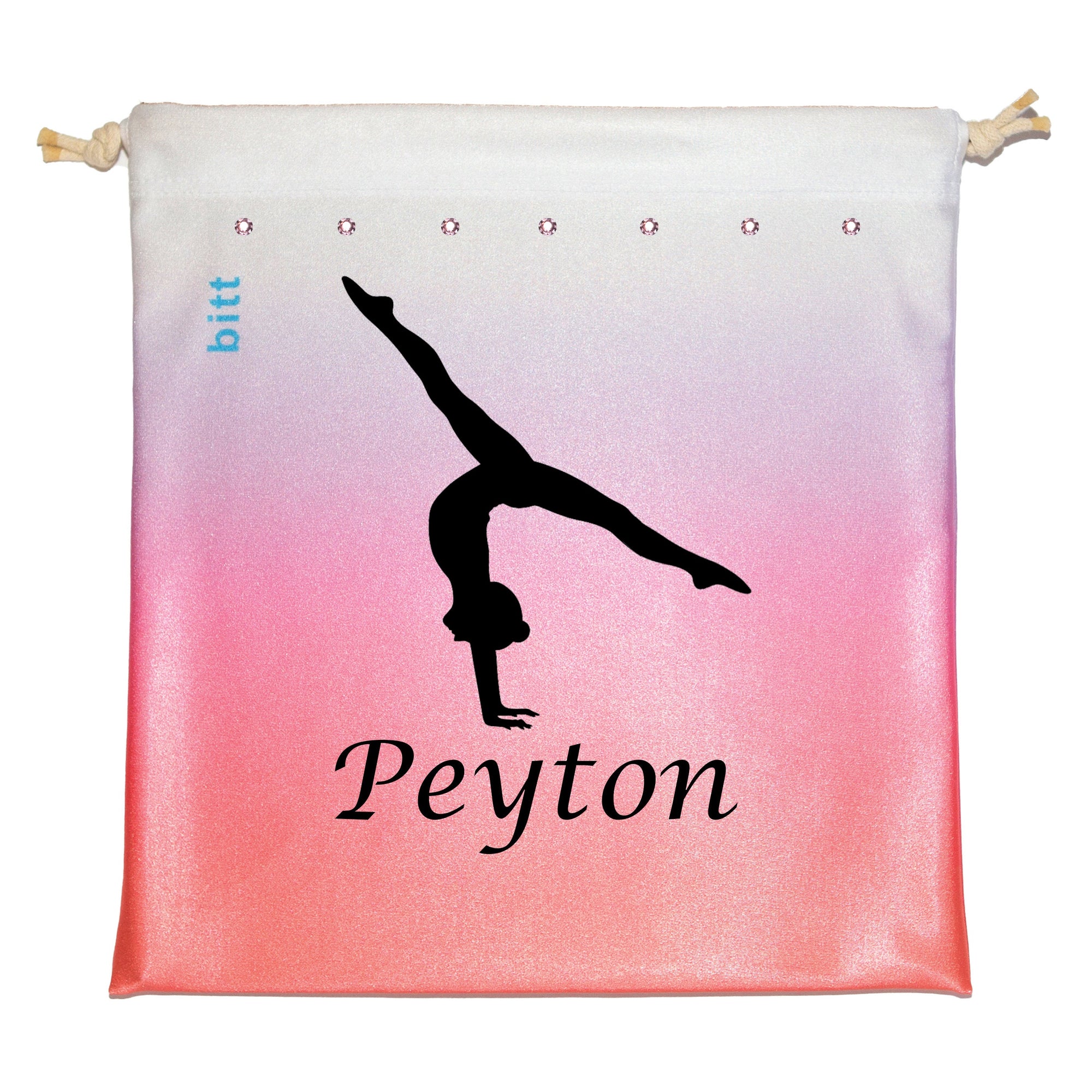 Personlized Gymnastics Grip Bag with Split Handstand in Coral, Purple, White Ombre