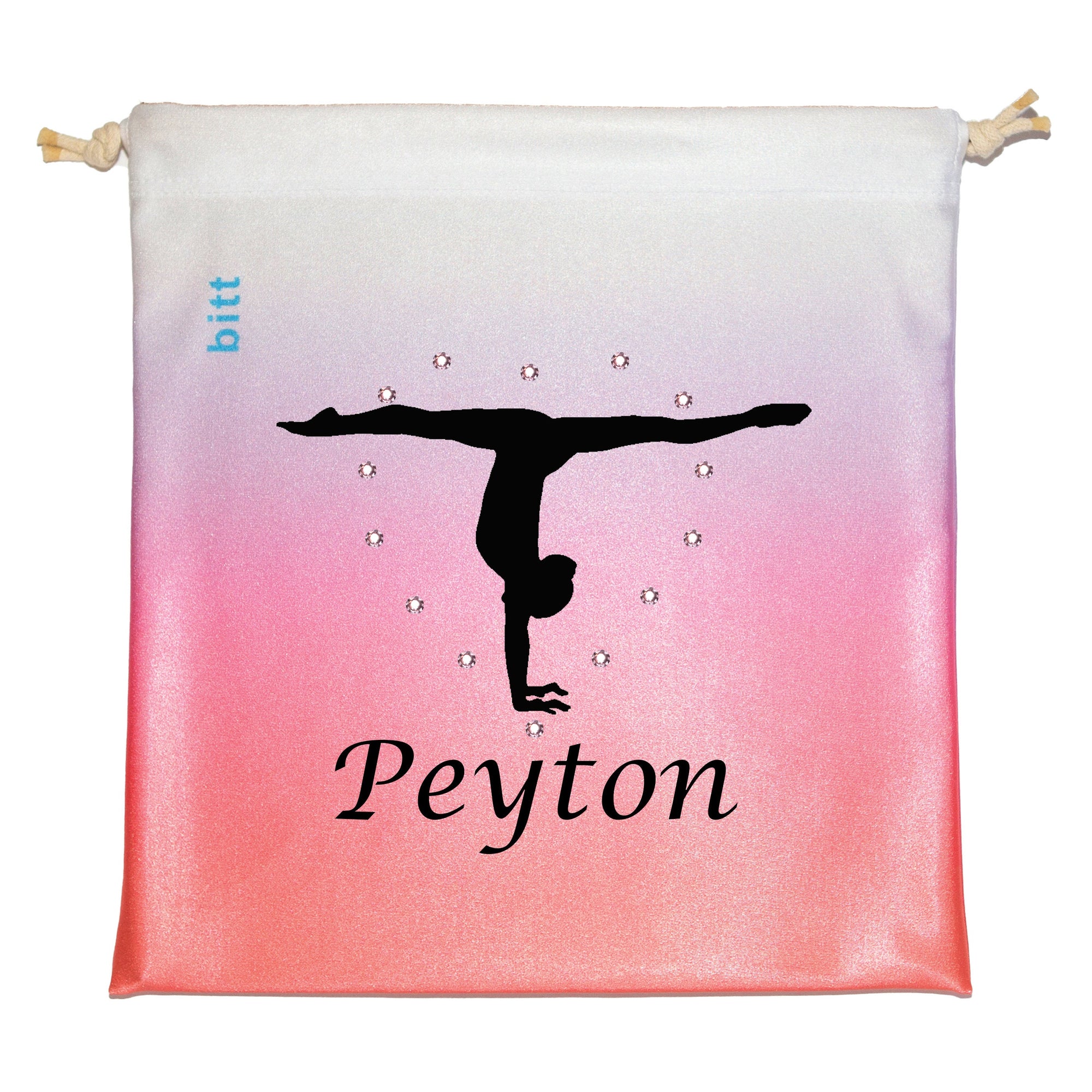 Personlized Gymnastics Grip Bag with Handstand in Coral, Purple, White Ombre