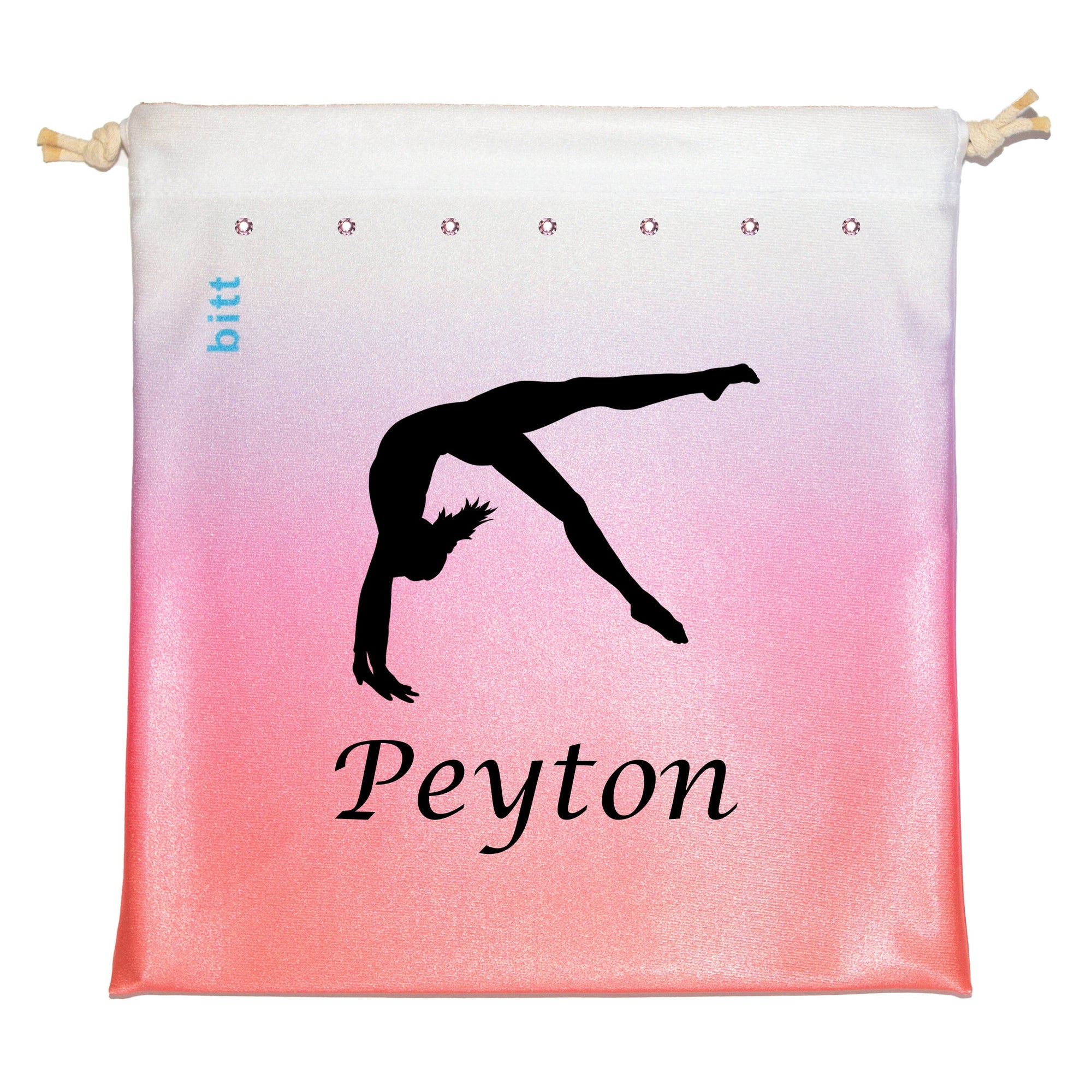 Personlized Gymnastics Grip Bag with Back Handspring in Coral, Purple, White Ombre