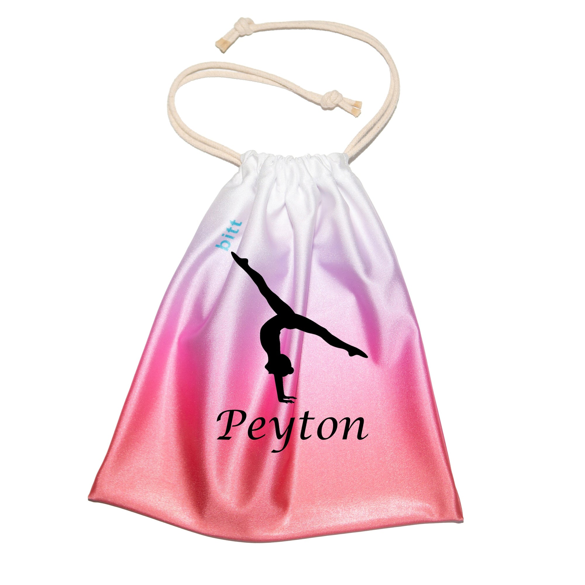 Personlized Gymnastics Grip Bag with Split Handstand in Coral, Purple, White Ombre