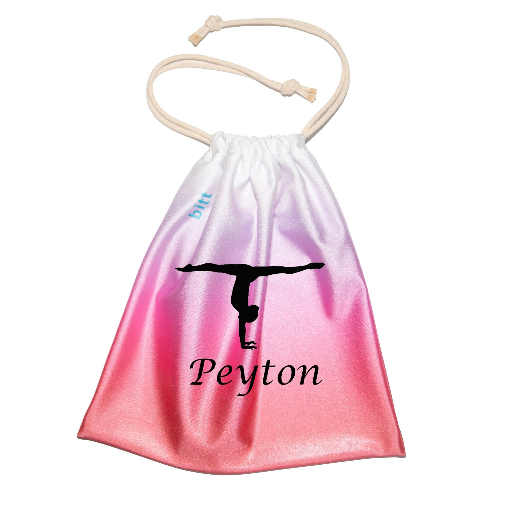 Personlized Gymnastics Grip Bag with Handstand in Coral, Purple, White Ombre