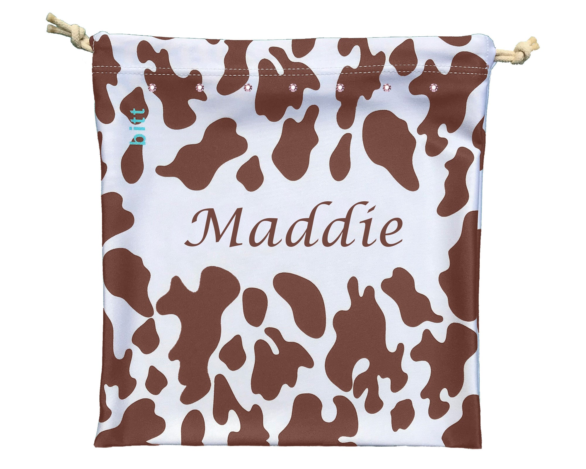 Personalized Gymnastics Grip Bag in Brown & White Cow Print